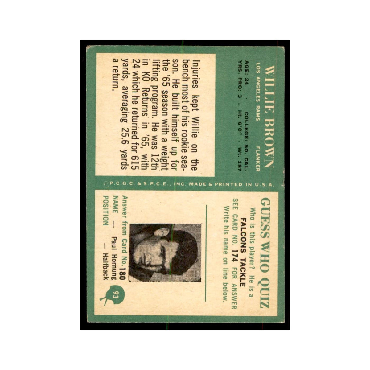 1966 Philadelphia Willie F. Brown Football Cards #93