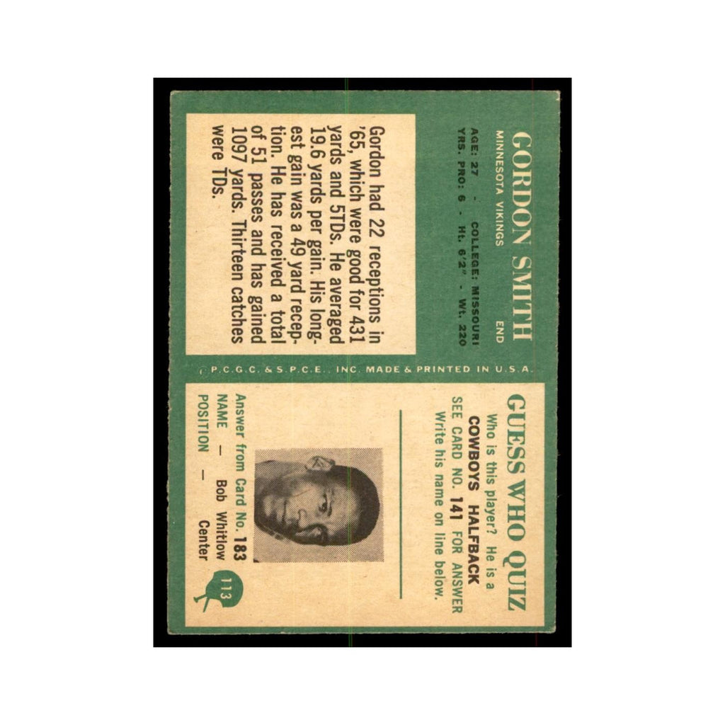 1966 Philadelphia Gordon Smith Football Cards #113