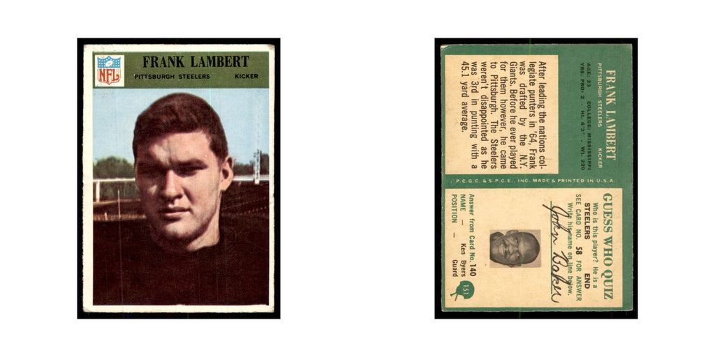 1966 Philadelphia Frank Lambert Football Cards #151