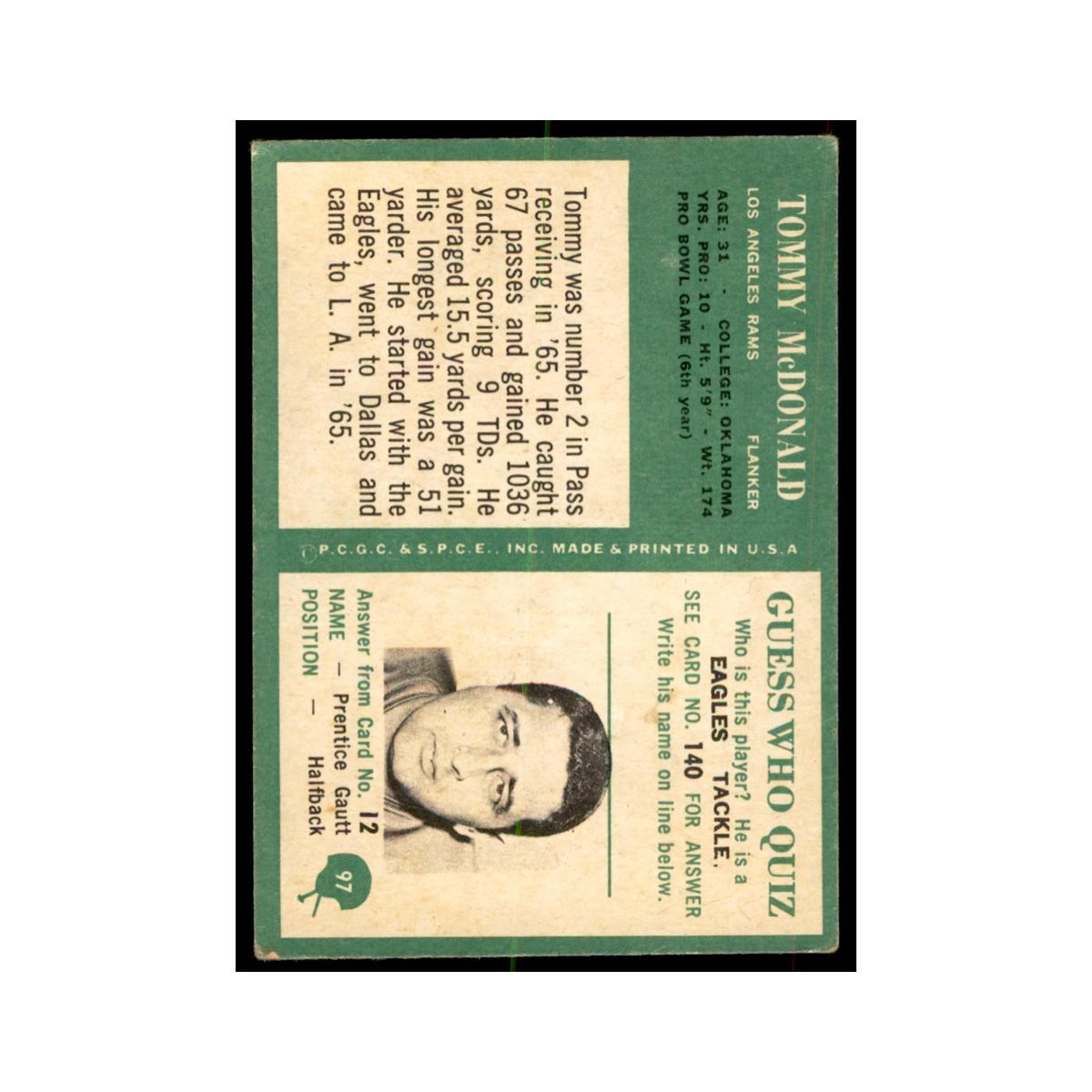 1966 Philadelphia Tommy McDonald Football Cards #97