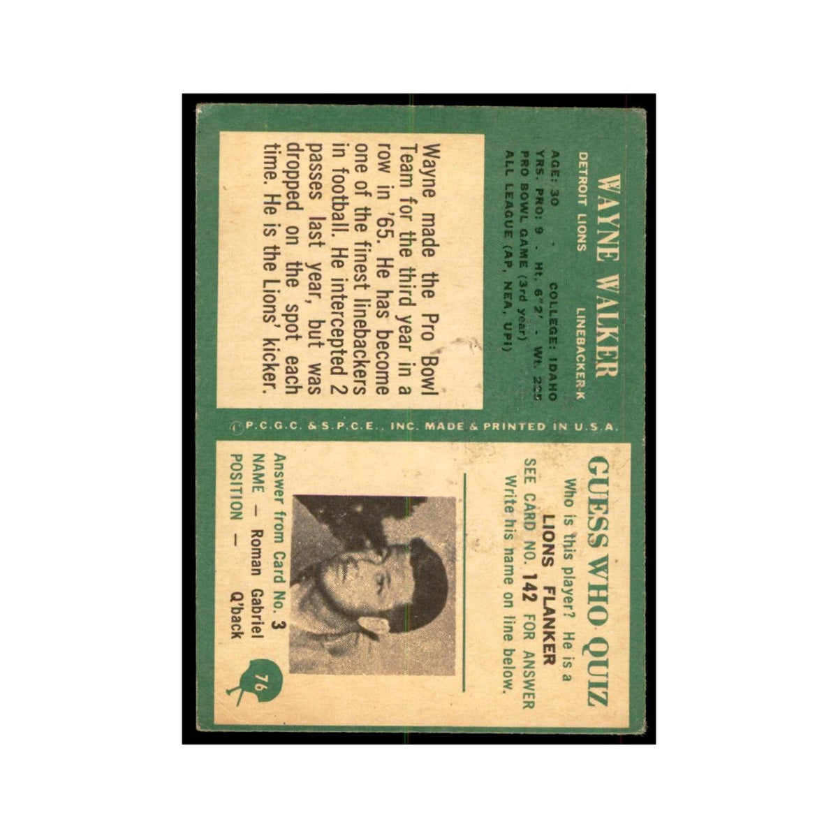 1966 Philadelphia wayne Walker Football Cards #76