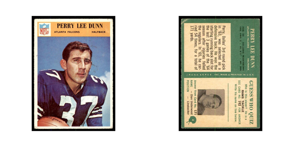 1966 Philadelphia Perry Lee Dunn Football Cards #4