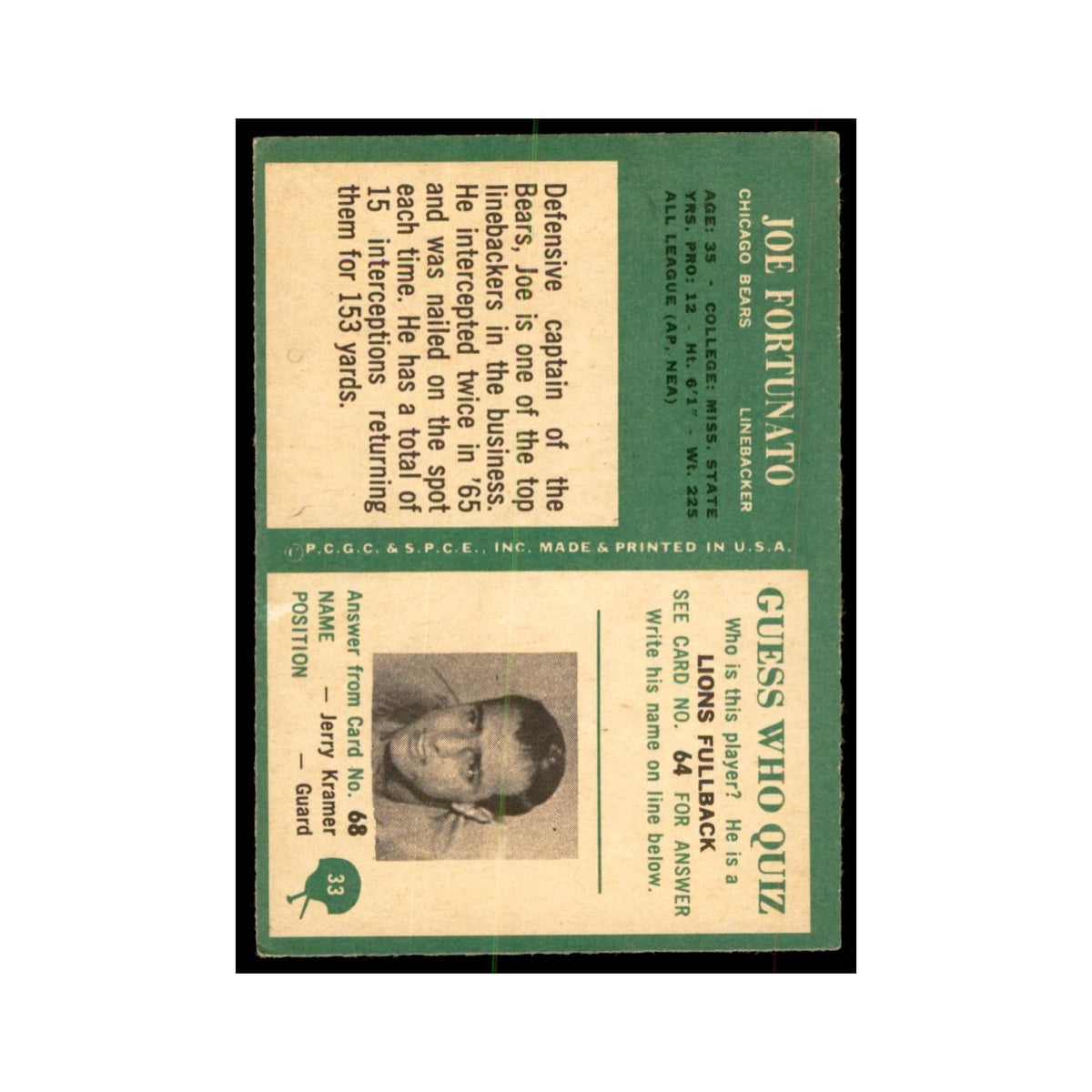 1966 Philadelphia Joe Fortunato Football Cards #33