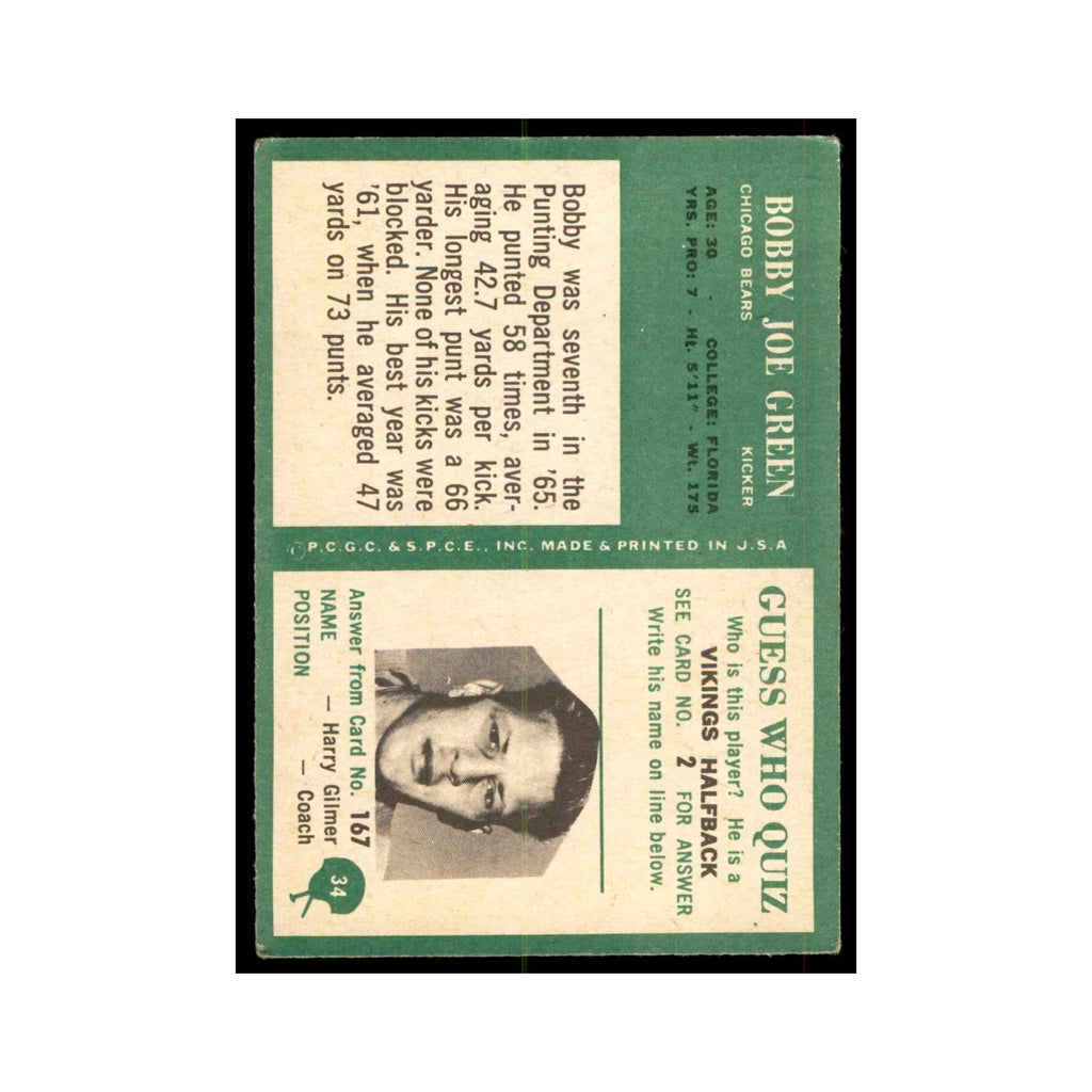 1966 Philadelphia Bobby Joe Green Football Cards #34