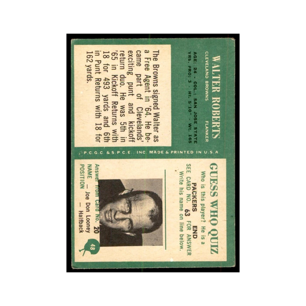 1966 Philadelphia Walter Roberts Football Cards #48