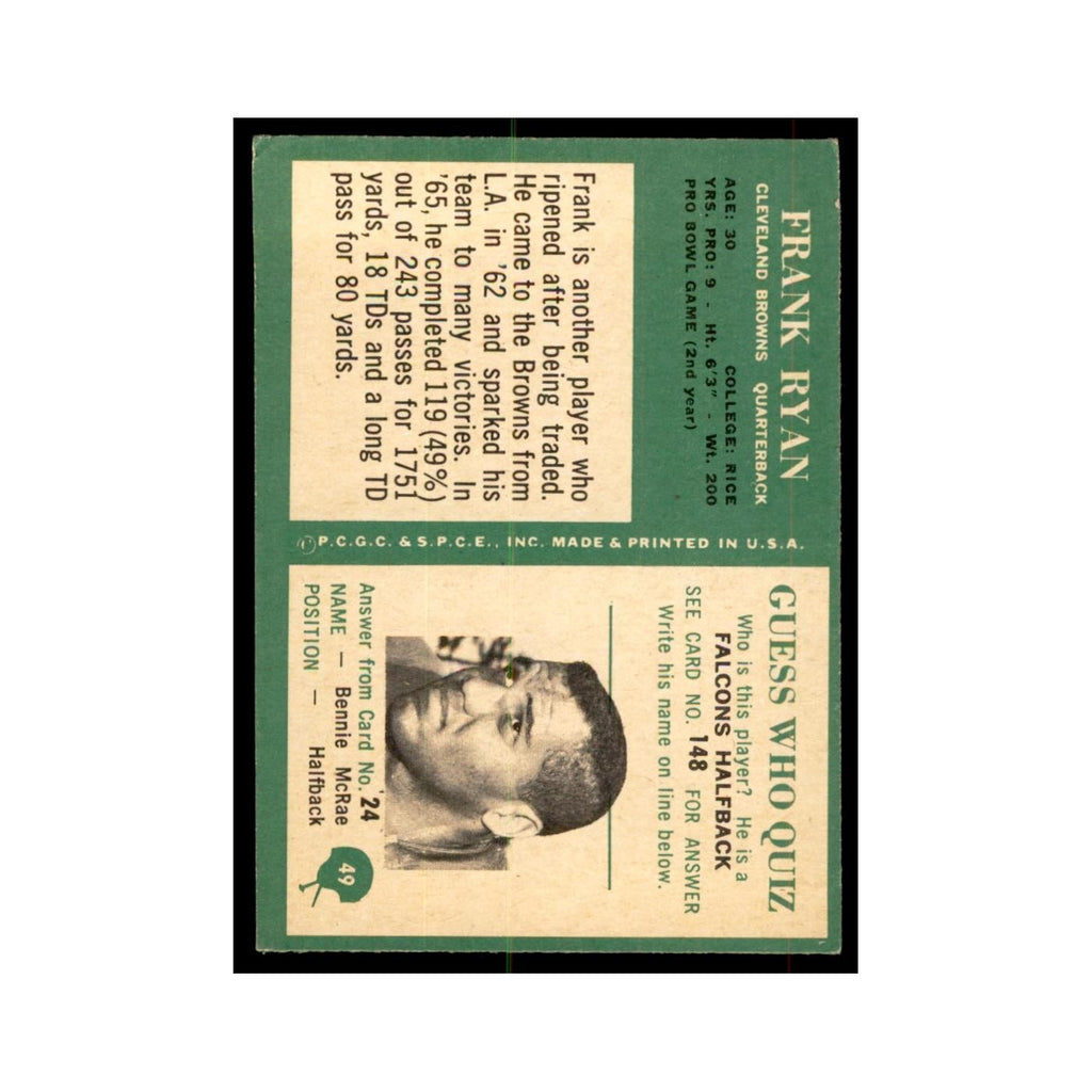 1966 Philadelphia Frank Ryan Football Cards #49