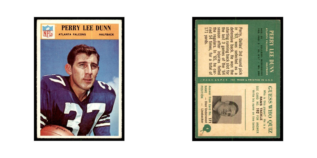 1966 Philadelphia Perry Lee Dunn Football Cards #4