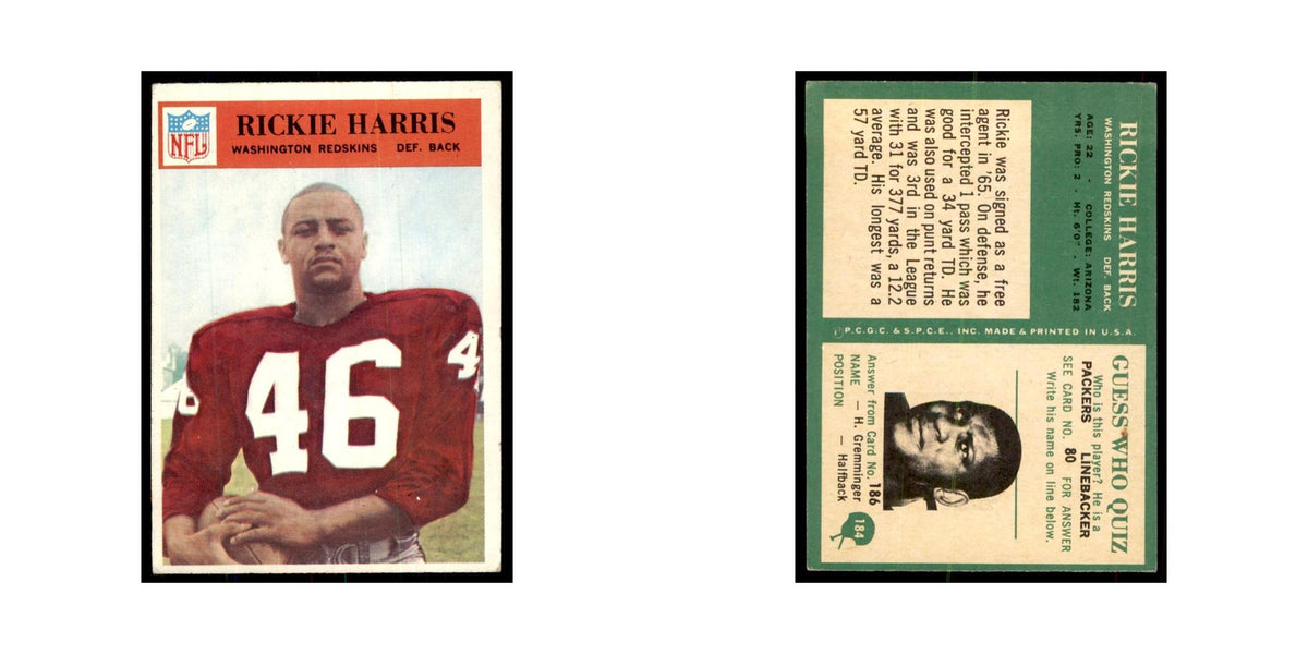 1966 Philadelphia Rickie Harris Football Cards #184