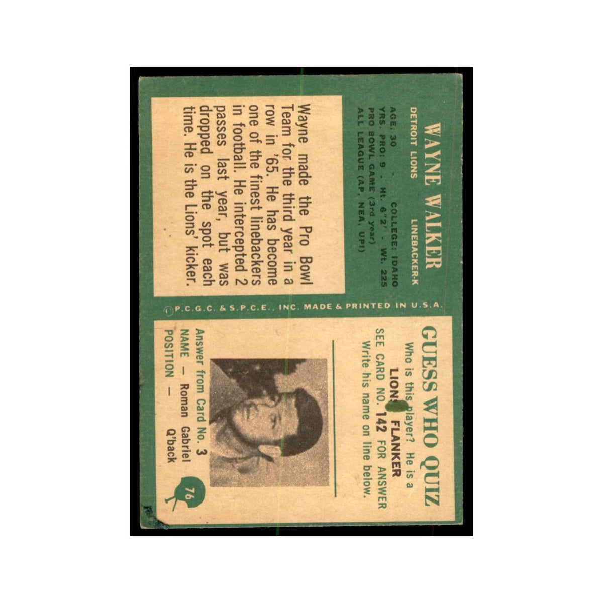1966 Philadelphia wayne Walker Football Cards #76