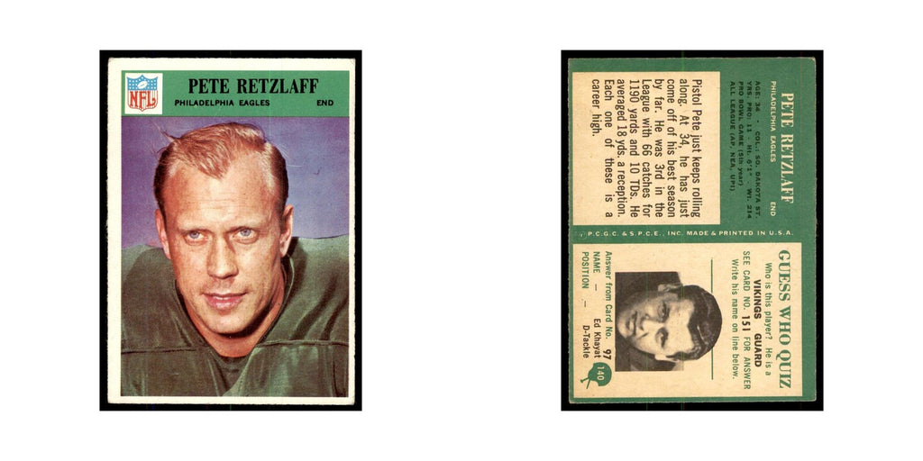 1966 Philadelphia Pete Retzlaff Football Cards #140