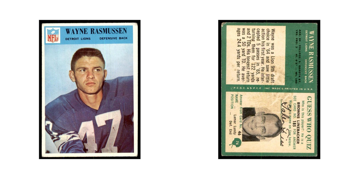 1966 Philadelphia Wayne Rasmussen Football Cards #74