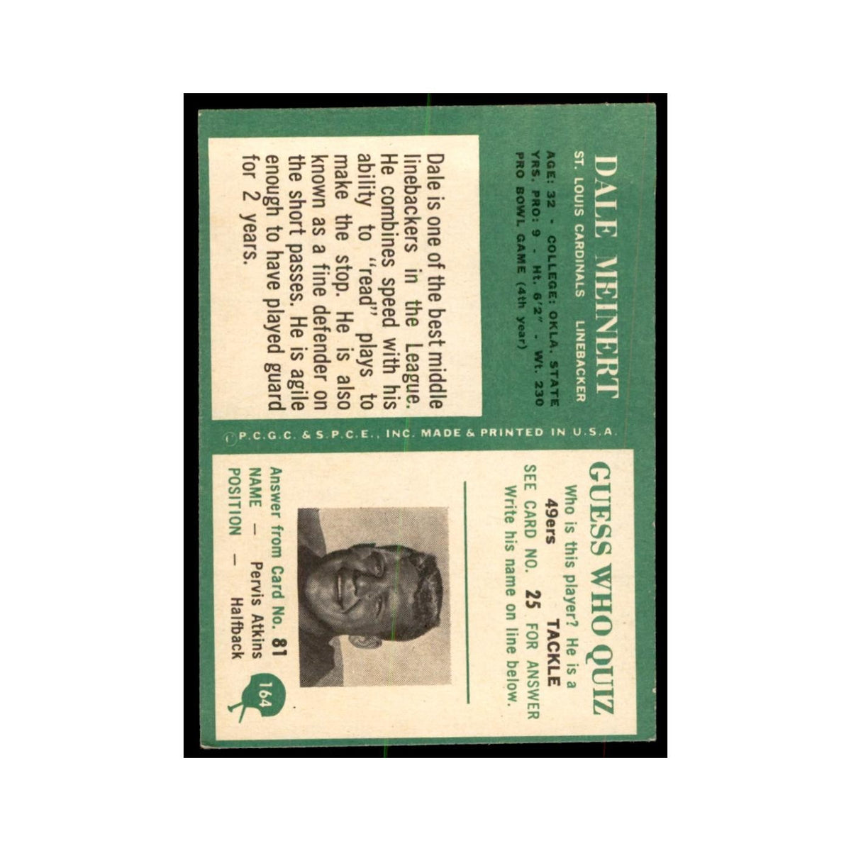 1966 Philadelphia Dale Meinert Football Cards #164