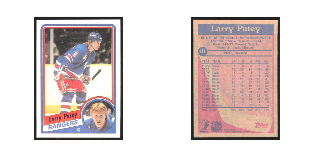 1984 Topps Larry Patey New York Rangers #111