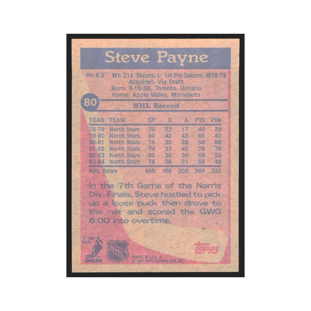 1984 Topps Steve Payne Minnesota North Stars #80