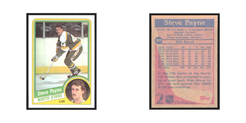 1984 Topps Steve Payne Minnesota North Stars #80
