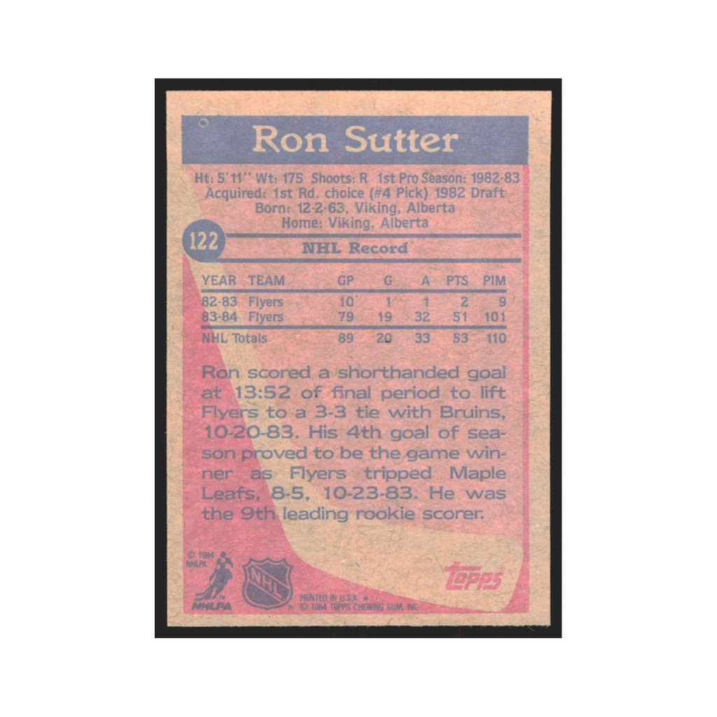 1984 Topps Ron Sutter Philadelphia Flyers #122