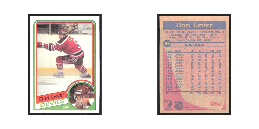 1984 Topps Don Lever New Jersey Devils #86