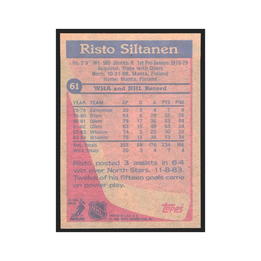 1984 Topps Risto Siltanen Hartford Whalers #61