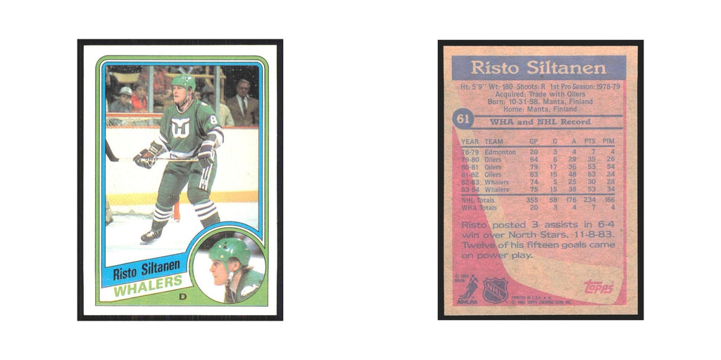 1984 Topps Risto Siltanen Hartford Whalers #61