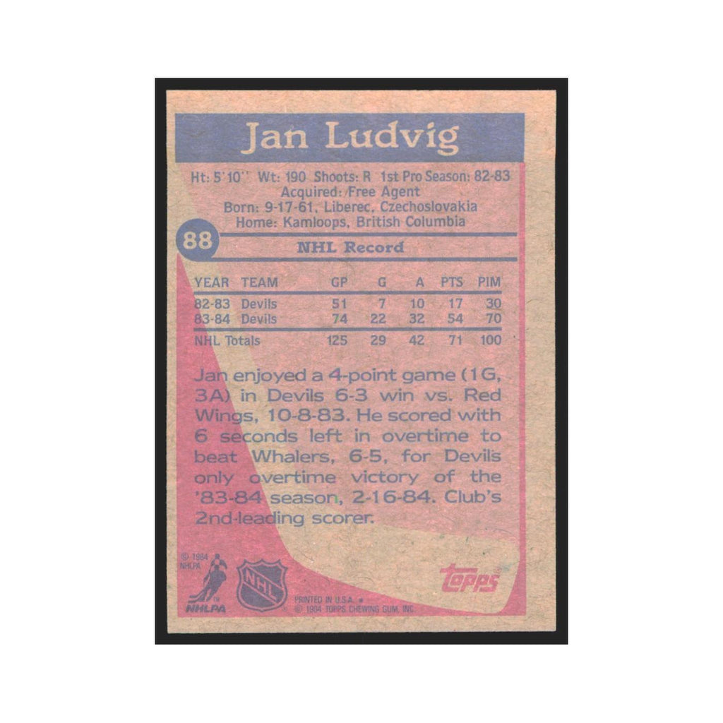 1984 Topps Jan Ludvig New Jersey Devils #88