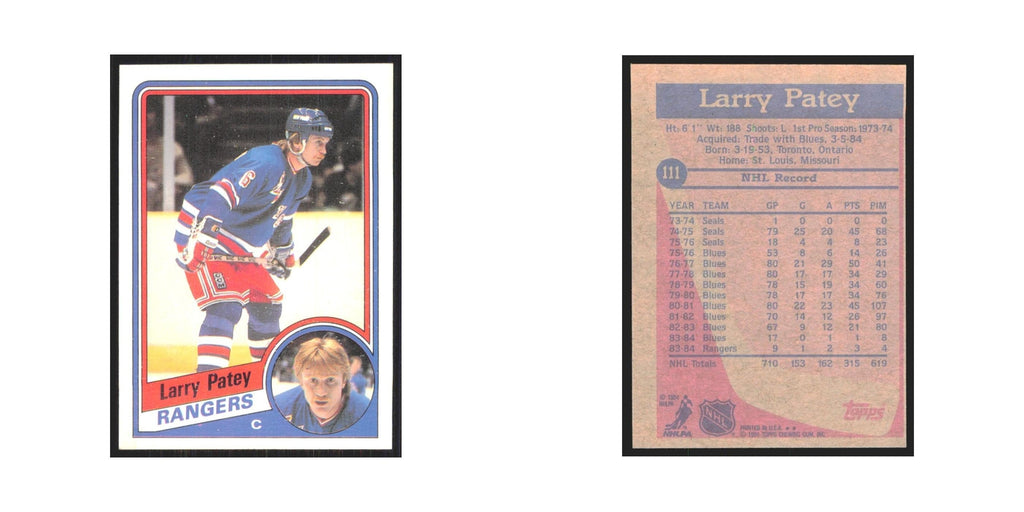 1984 Topps Larry Patey New York Rangers #111