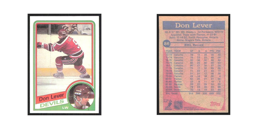 1984 Topps Don Lever New Jersey Devils #86