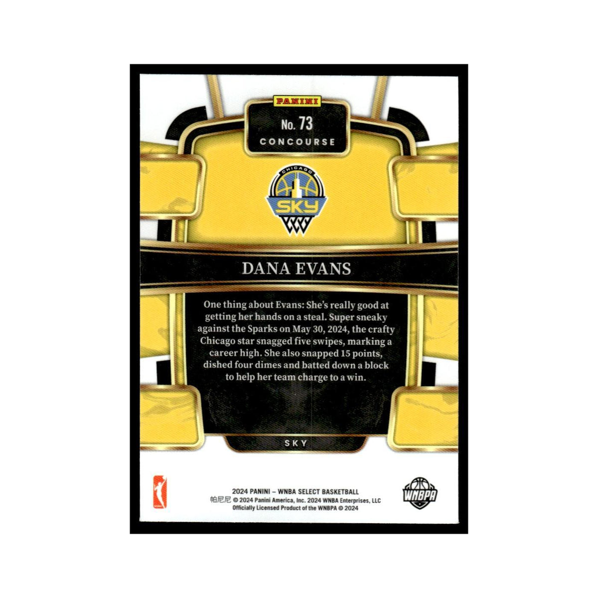 Dana Evans 2024 Panini WNBA Select #73 Chicago Sky Basketball Card NM