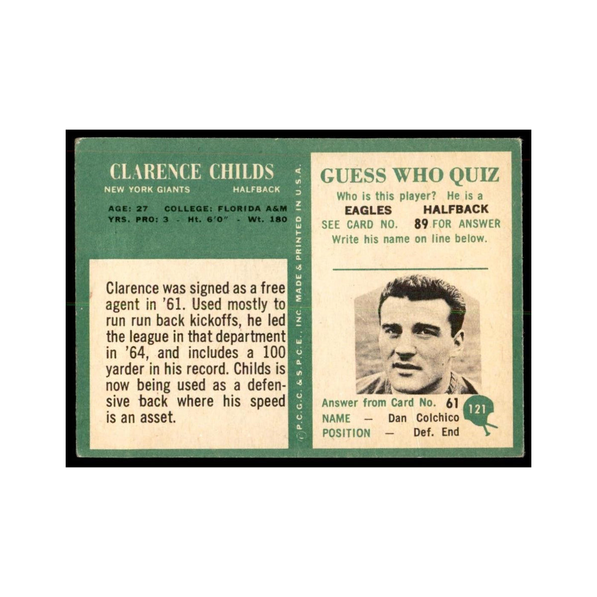 1966 Philadelphia (damaged) Clarence Childs Football Cards #121