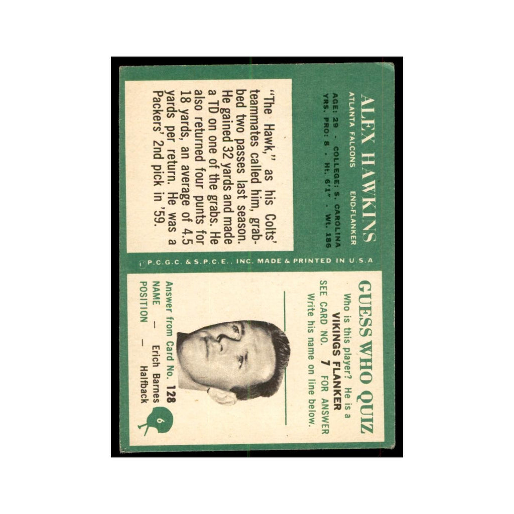 1966 Philadelphia (damaged) Alex Hawkins Football Cards #6