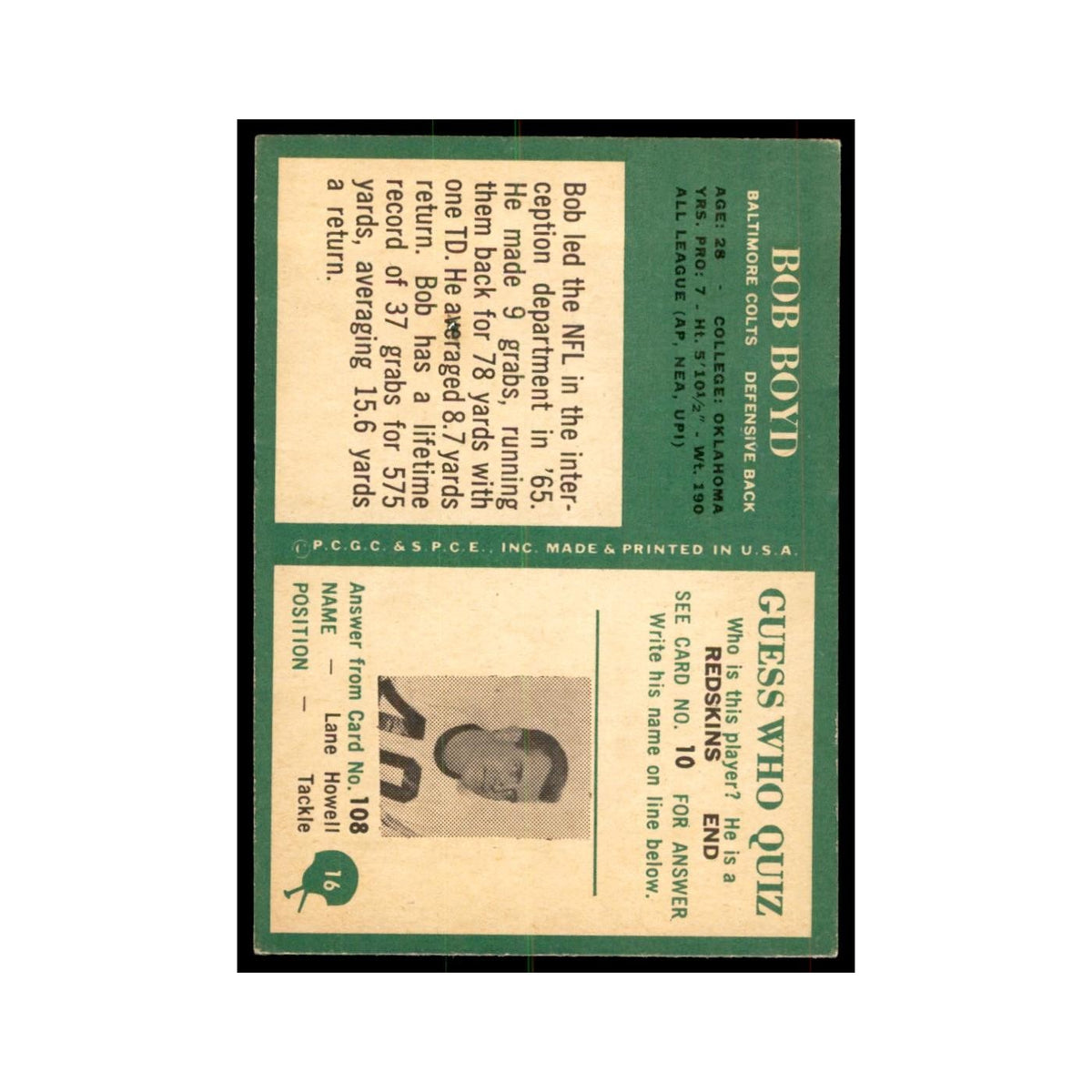 1966 Philadelphia (damaged) Bob Boyd Football Cards #16