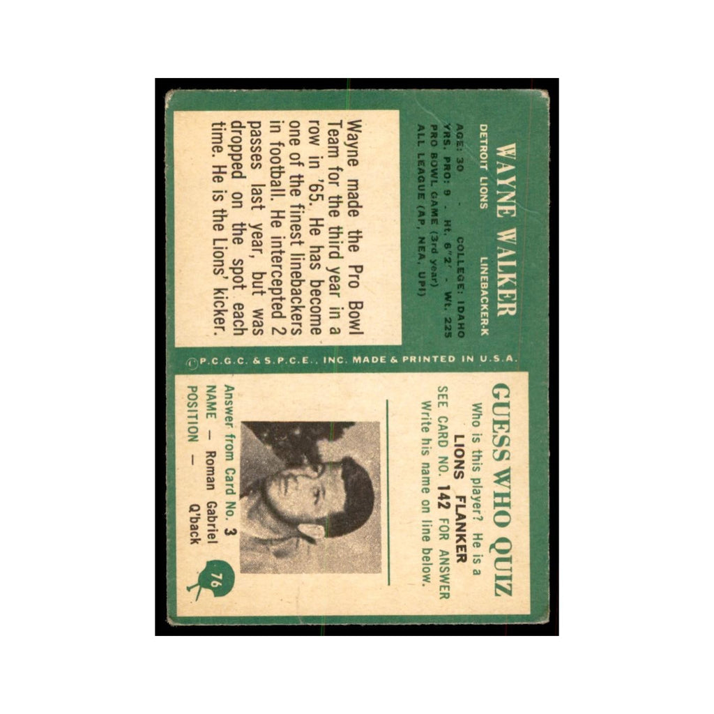 1966 Philadelphia (damaged) wayne Walker Football Cards #76