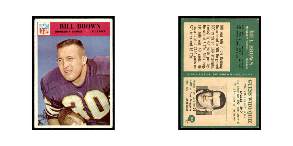 1966 Philadelphia (damaged) Bill Brown Football Cards #107