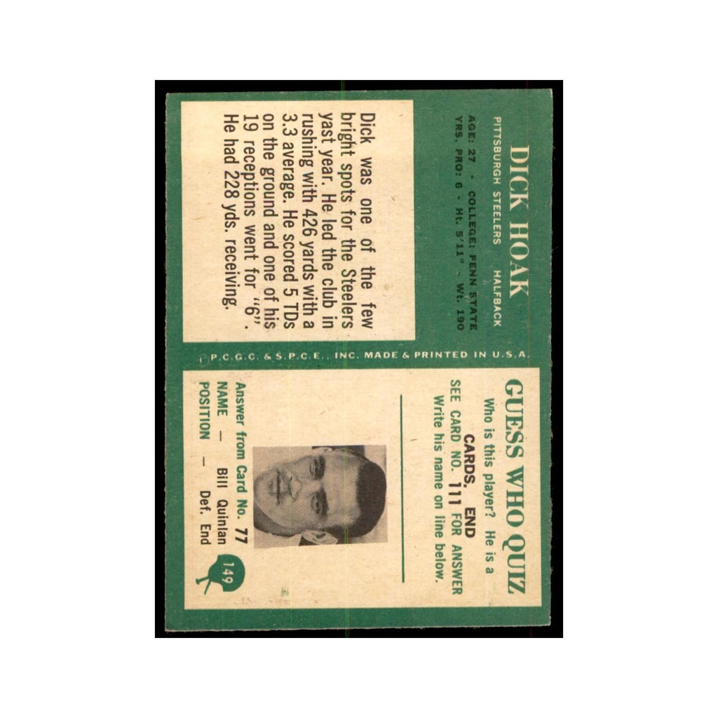 1966 Philadelphia (damaged) Dick Hoak Football Cards #149
