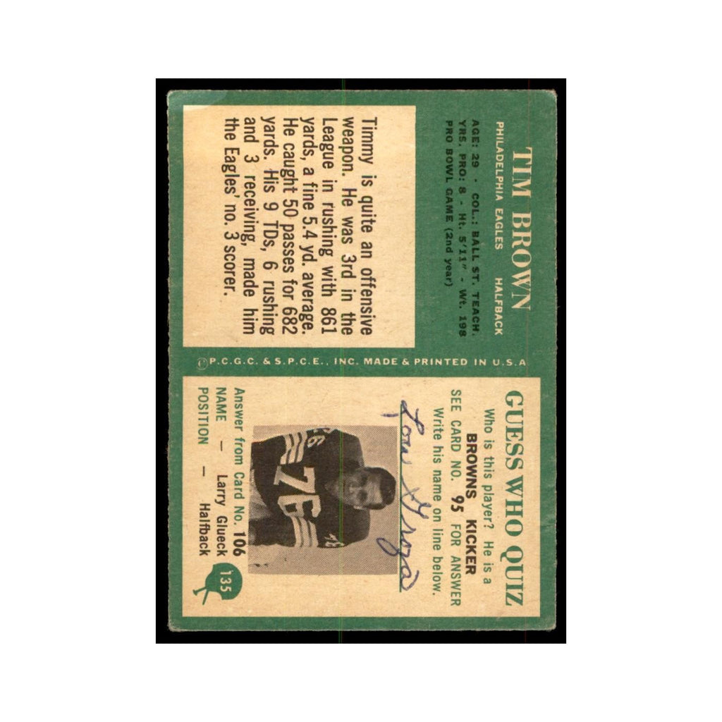 1966 Philadelphia (damaged) Tim Brown Football Cards #135