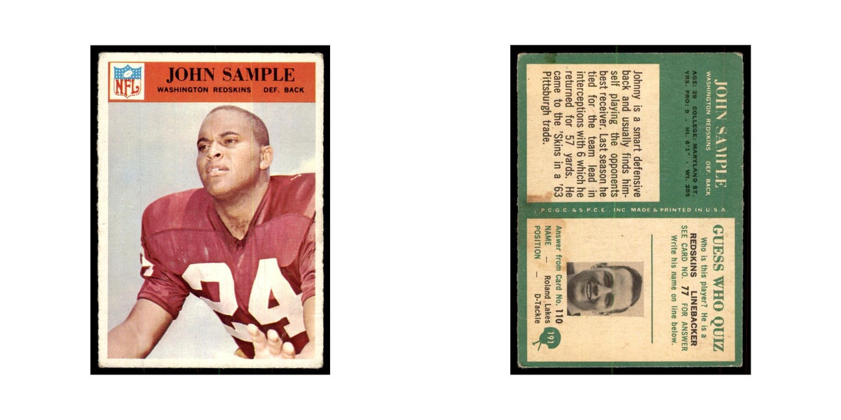 1966 Philadelphia (damaged) Johnny Sample Football Cards #191