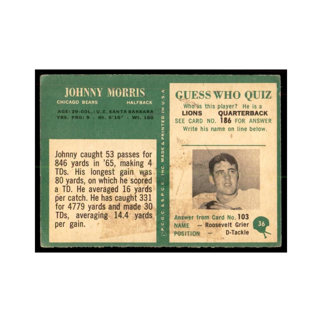 1966 Philadelphia (damaged) Johnny Morris Football Cards #36