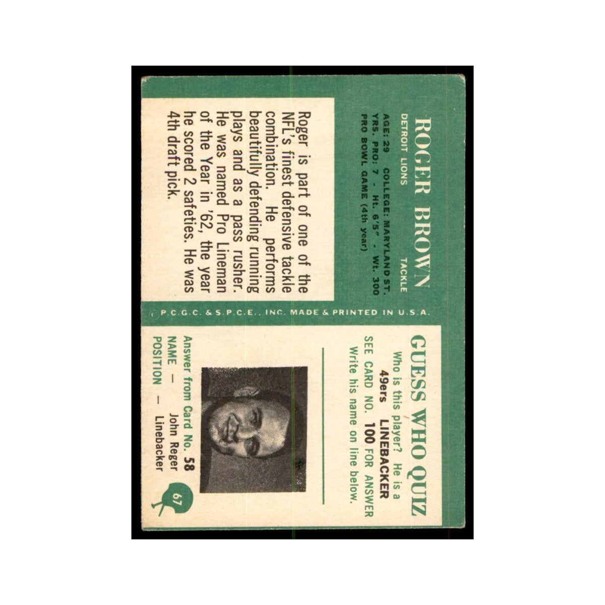1966 Philadelphia (damaged) Roger Brown Football Cards #67