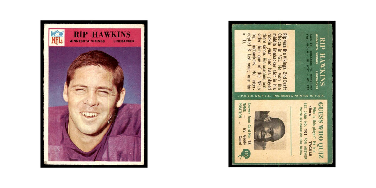 1966 Philadelphia (damaged) Rip Hawkins Football Cards #110