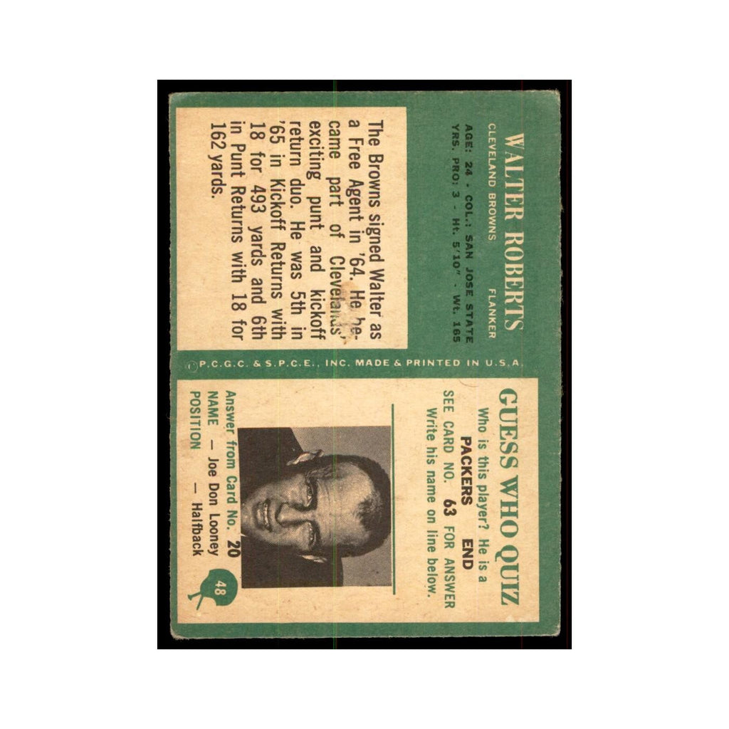 1966 Philadelphia (damaged) Walter Roberts Football Cards #48