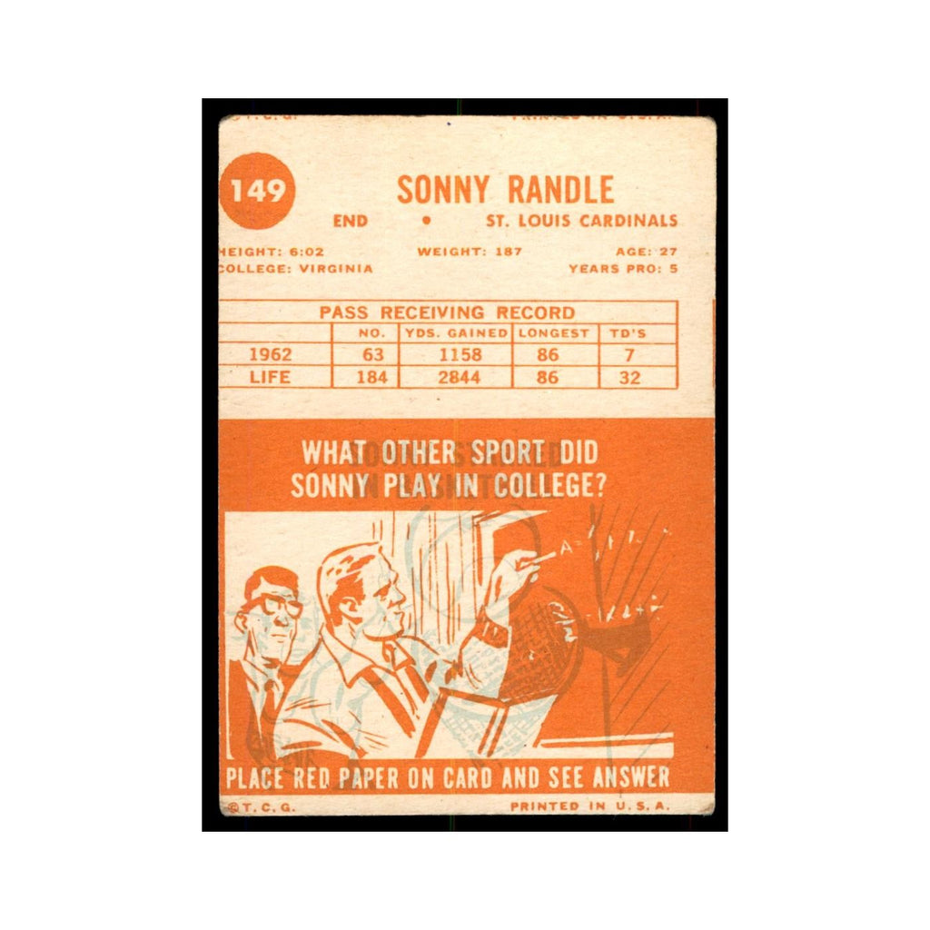 1963 Topps Sonny Randle Football Cards #149