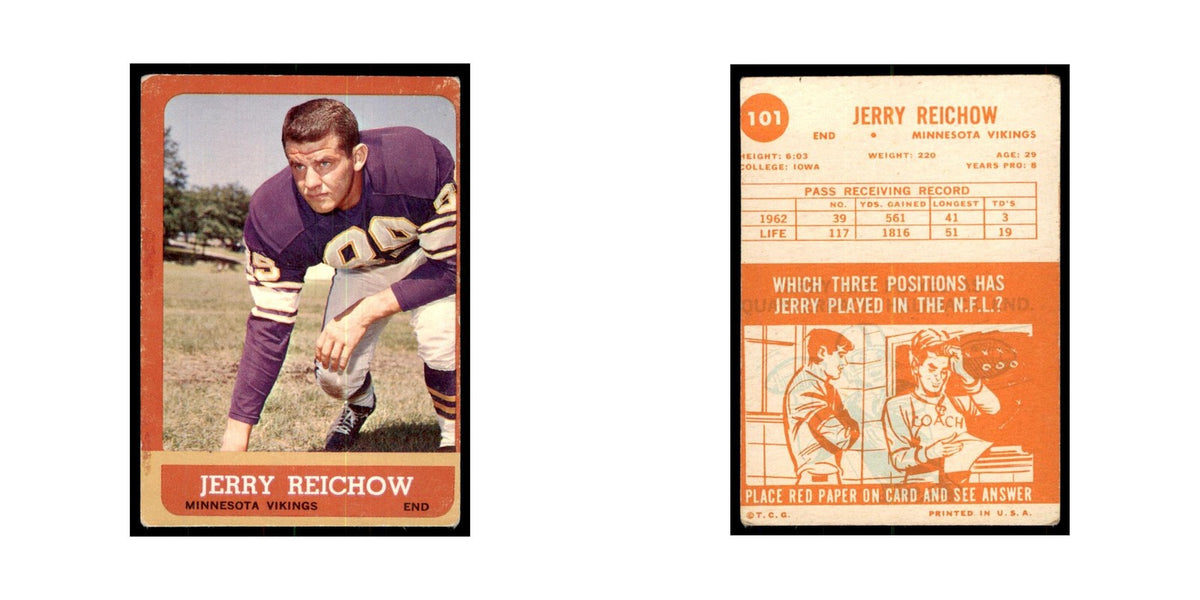 1963 Topps Jerry Reichow Football Cards #101