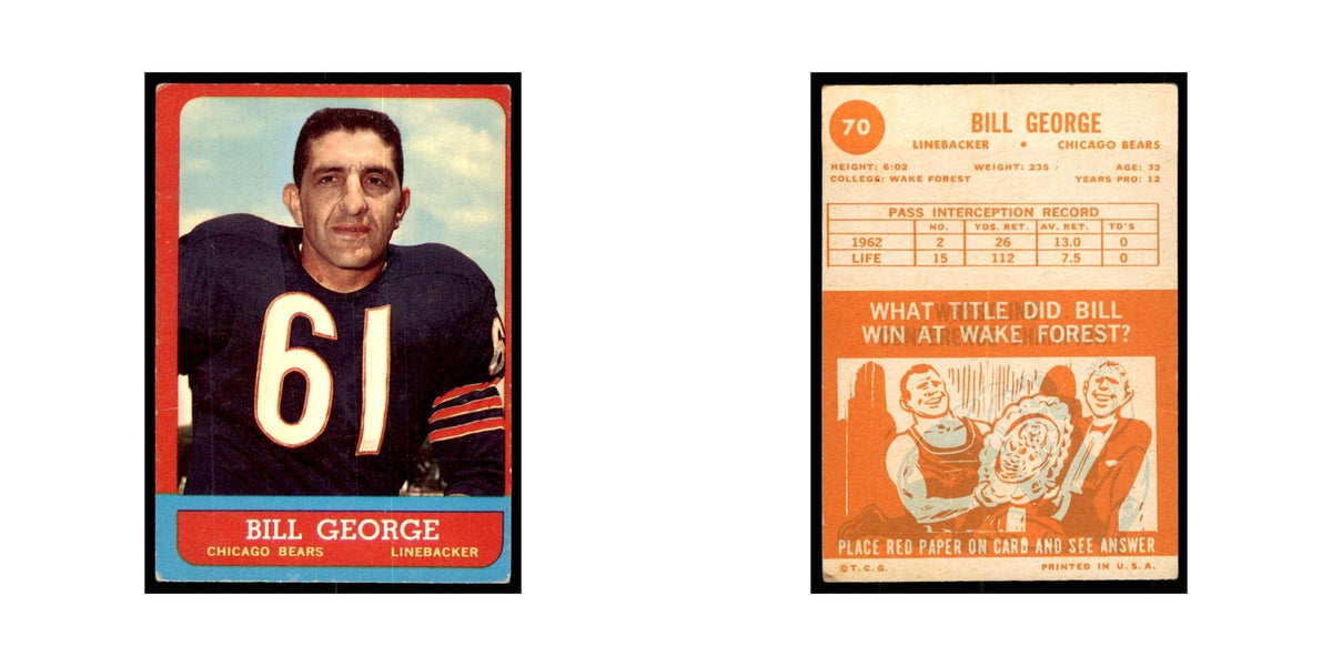 1963 Topps Bill George Football Cards #70