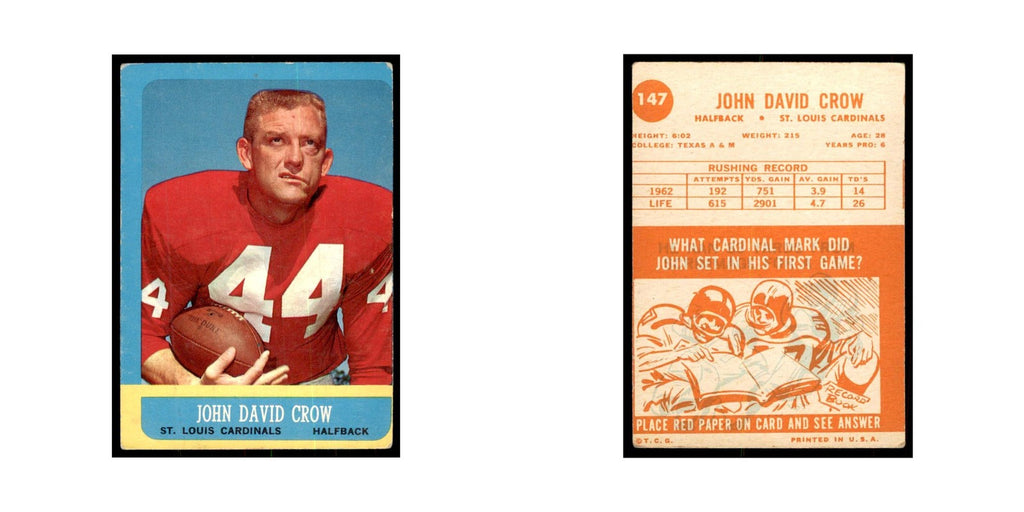 1963 Topps John David Crow Football Cards #147