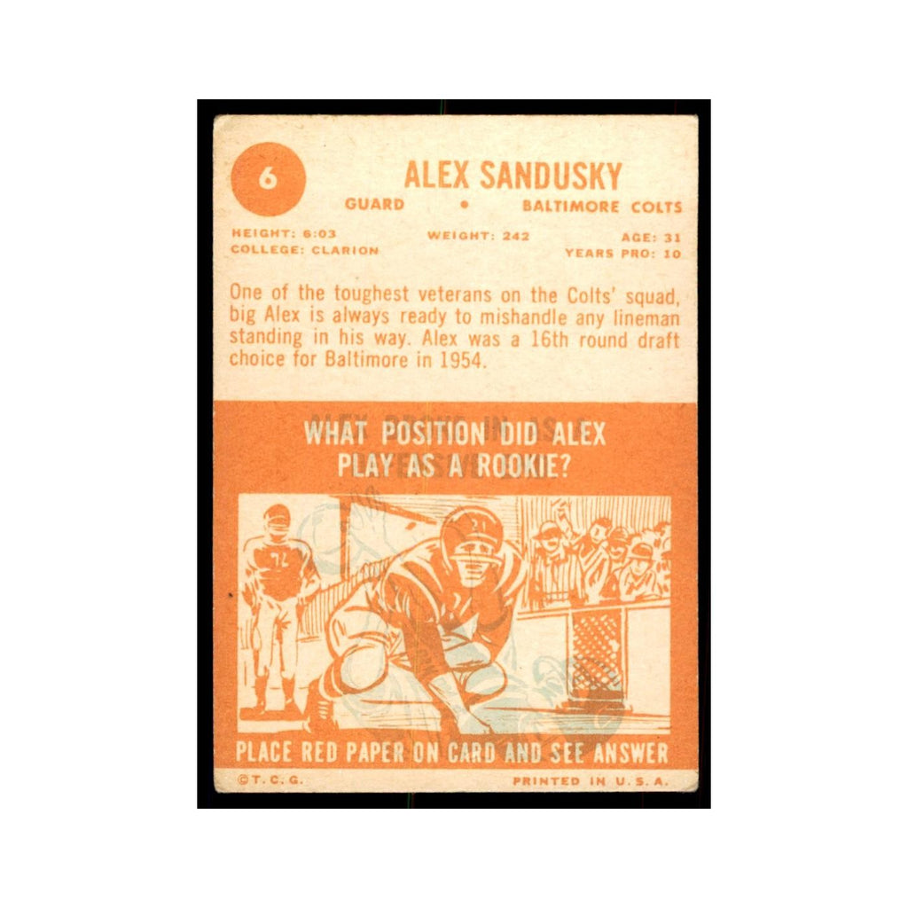 1963 Topps Alex Sandusky Football Cards #6