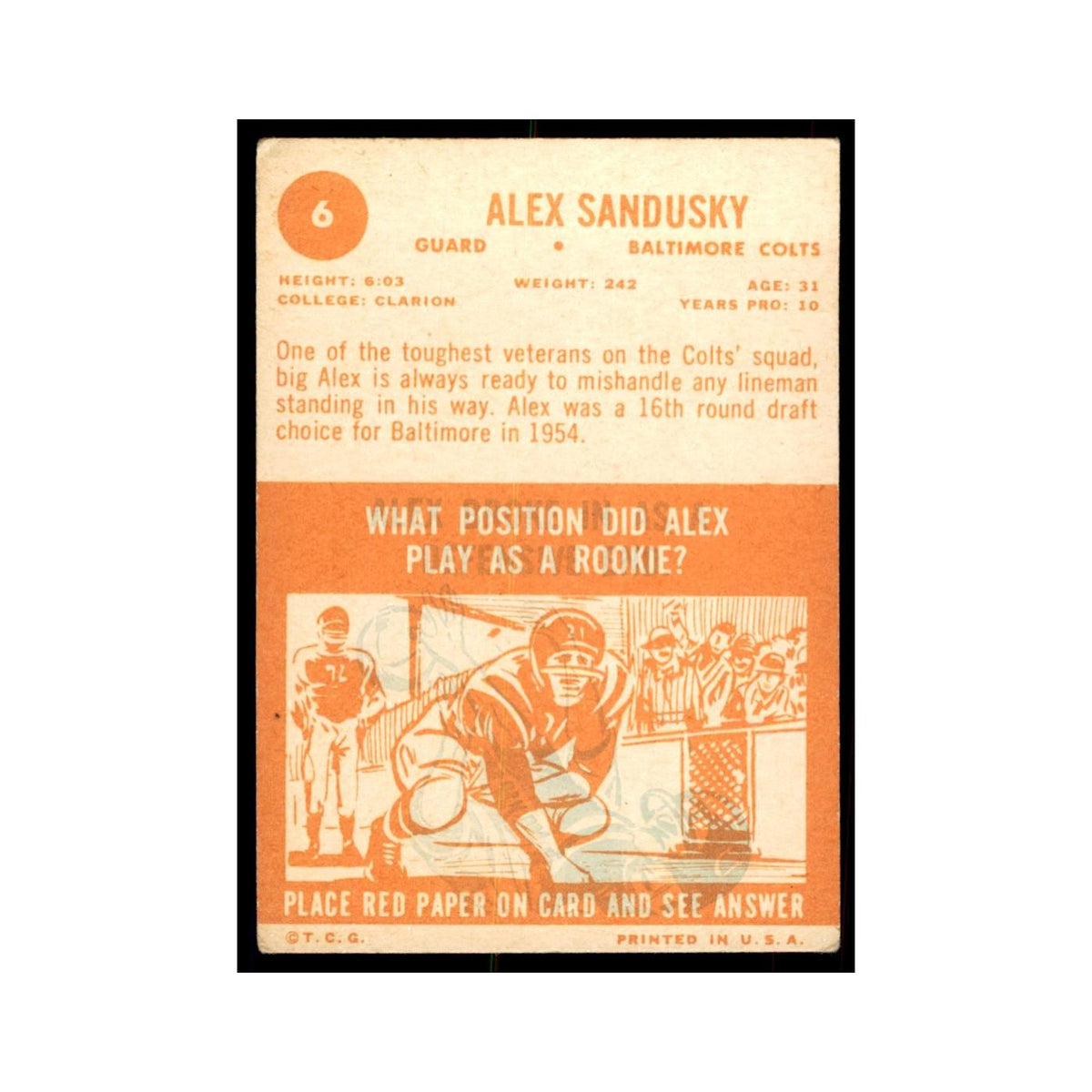 1963 Topps Alex Sandusky Football Cards #6