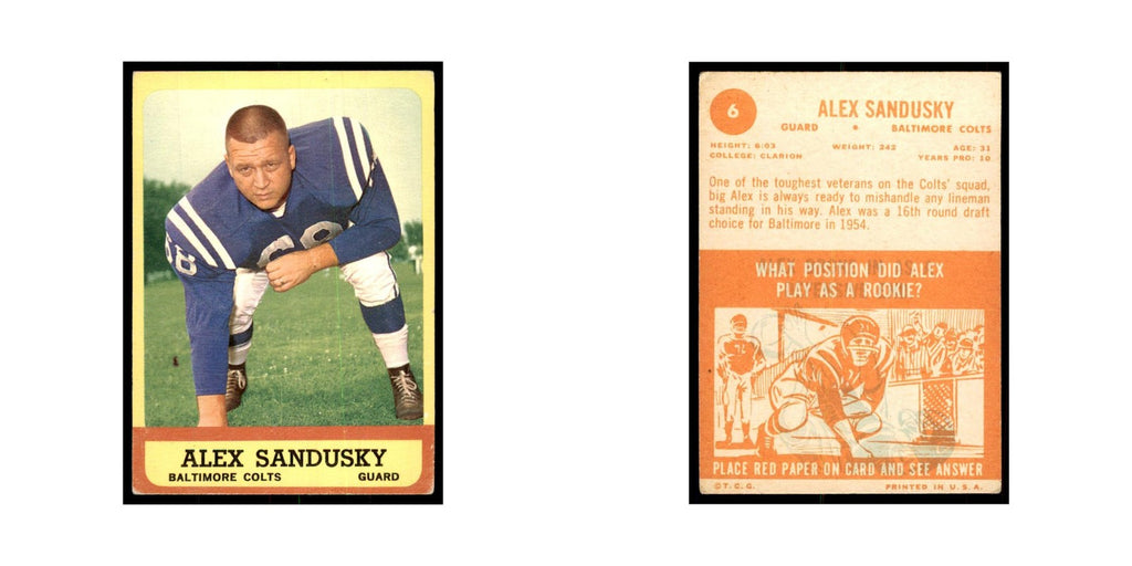 1963 Topps Alex Sandusky Football Cards #6