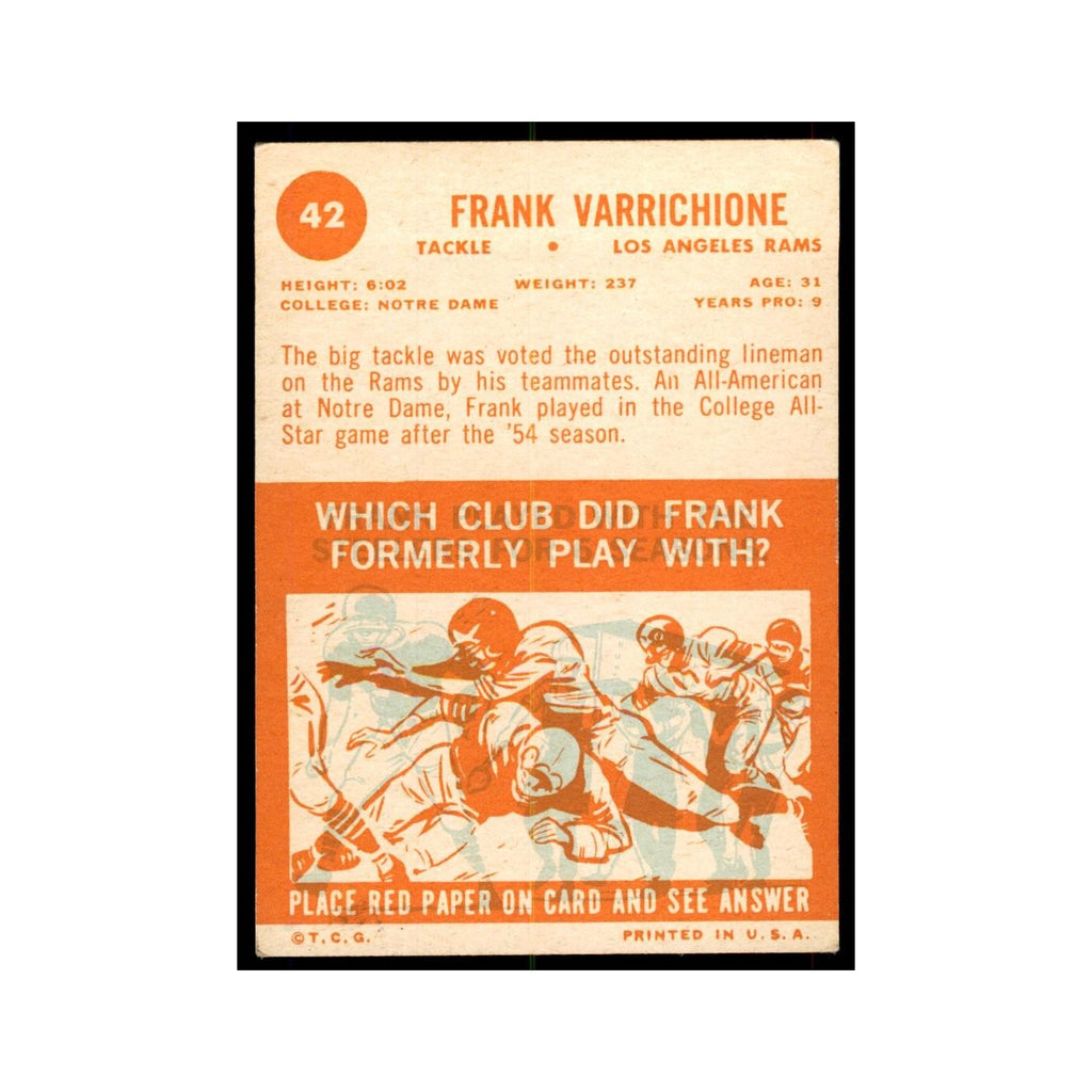 1963 Topps Frank Varrichione Football Cards #42
