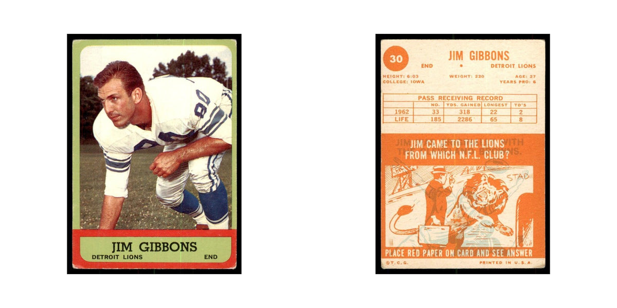 1963 Topps Jim Gibbons Football Cards #30
