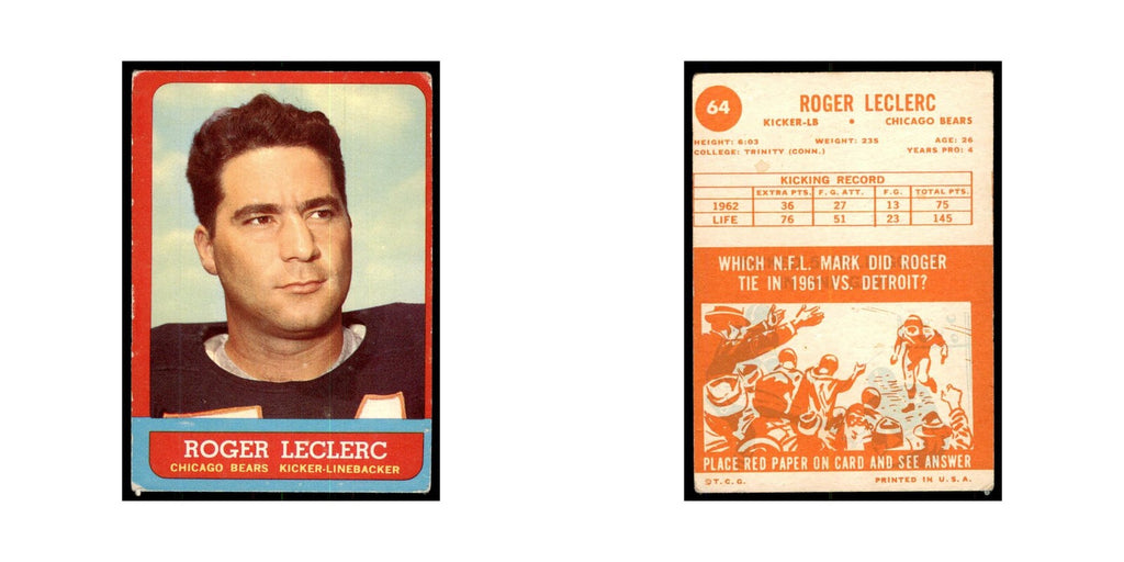 1963 Topps Roger LeClerc Football Cards #64