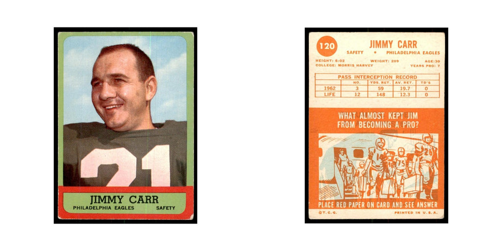 1963 Topps Jimmy Carr Football Cards #120
